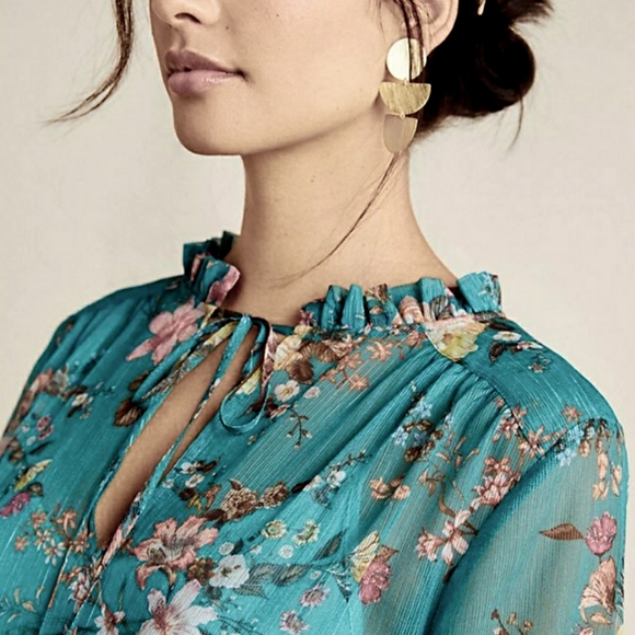 Nwot Maeve by Anthropologie Teal Floral Emmy Longsleeve Dress - Picture 12 of 16